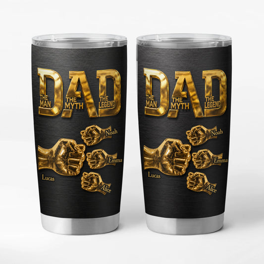 Personalized dad fist bump tumbler with custom children names for Father's Day gift