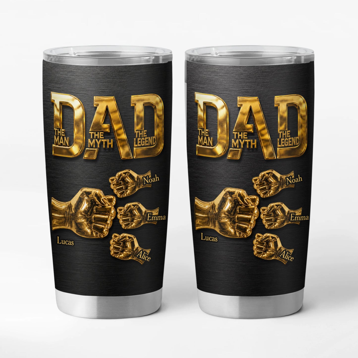 Personalized dad fist bump tumbler with custom children names for Father's Day gift