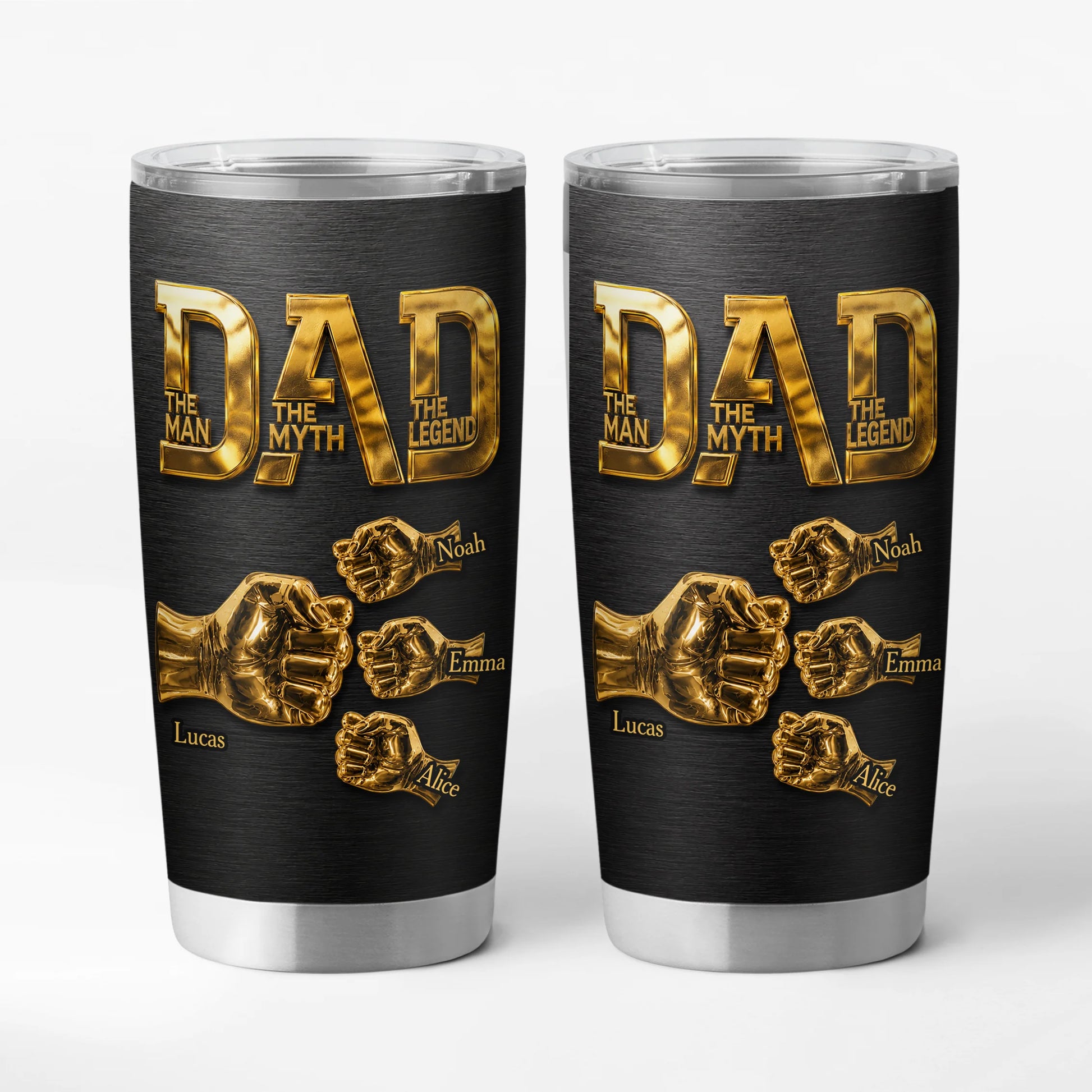 Personalized dad fist bump tumbler with custom children names for Father's Day gift