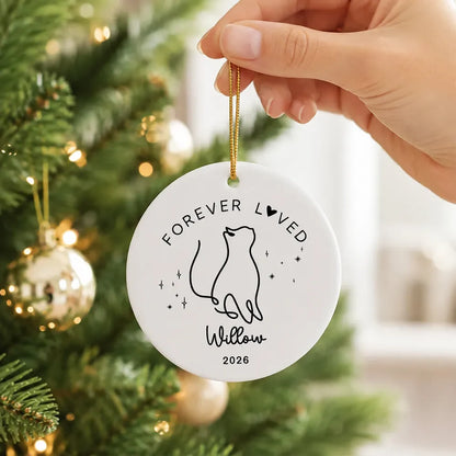 Forever Loved Personalized Cat Memorial Ceramic Ornament - Custom Pet Loss Keepsake Gift for Cat Lovers