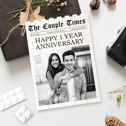 "The Couple Times" Custom Newspaper Photo Building Brick - Personalized Couple Anniversary Keepsake Gift