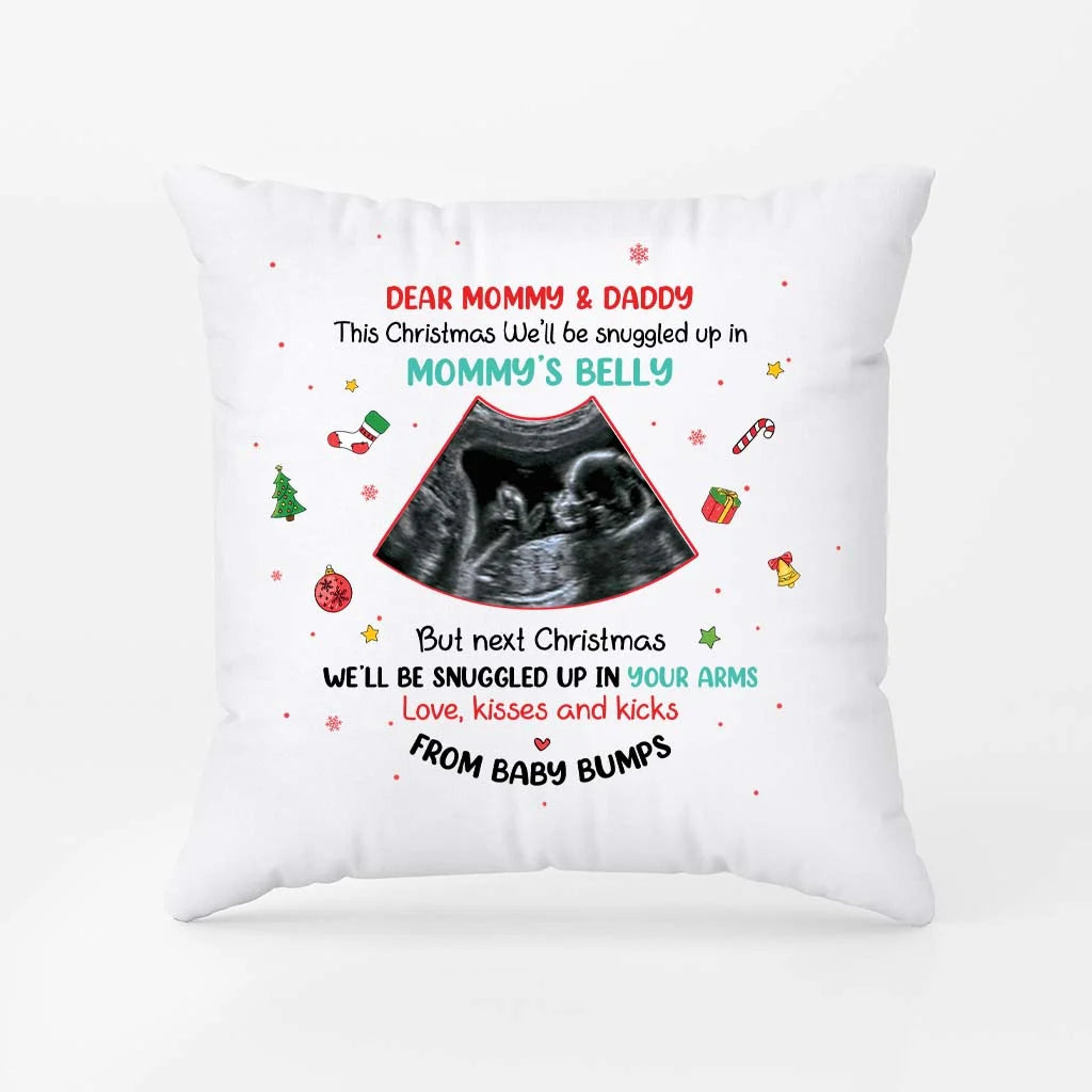 Dear Mommy & Daddy This Christmas Snuggled Up In Mommy's Belly - Personalized Ultrasound Pillow for Expecting Parents