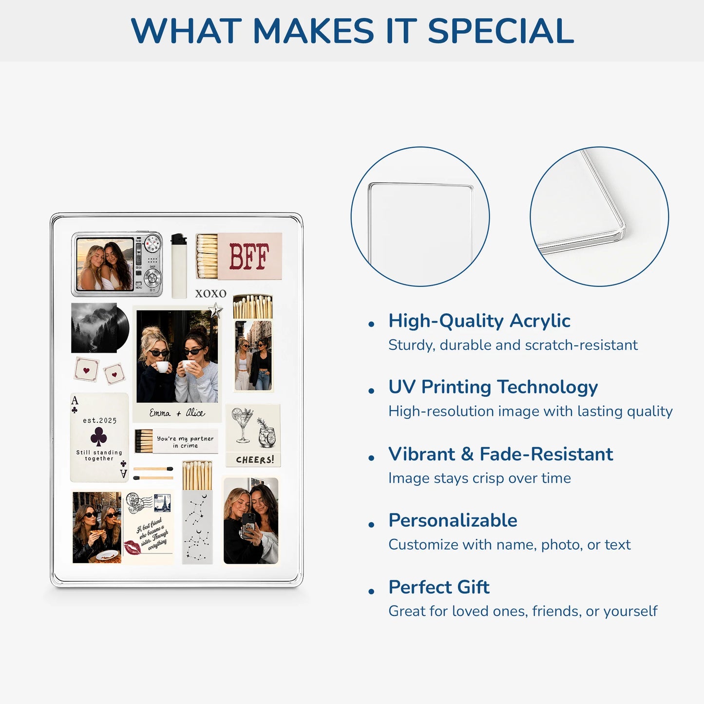 Plaque material and size view - Custom Best Friend Photo Acrylic Plaque