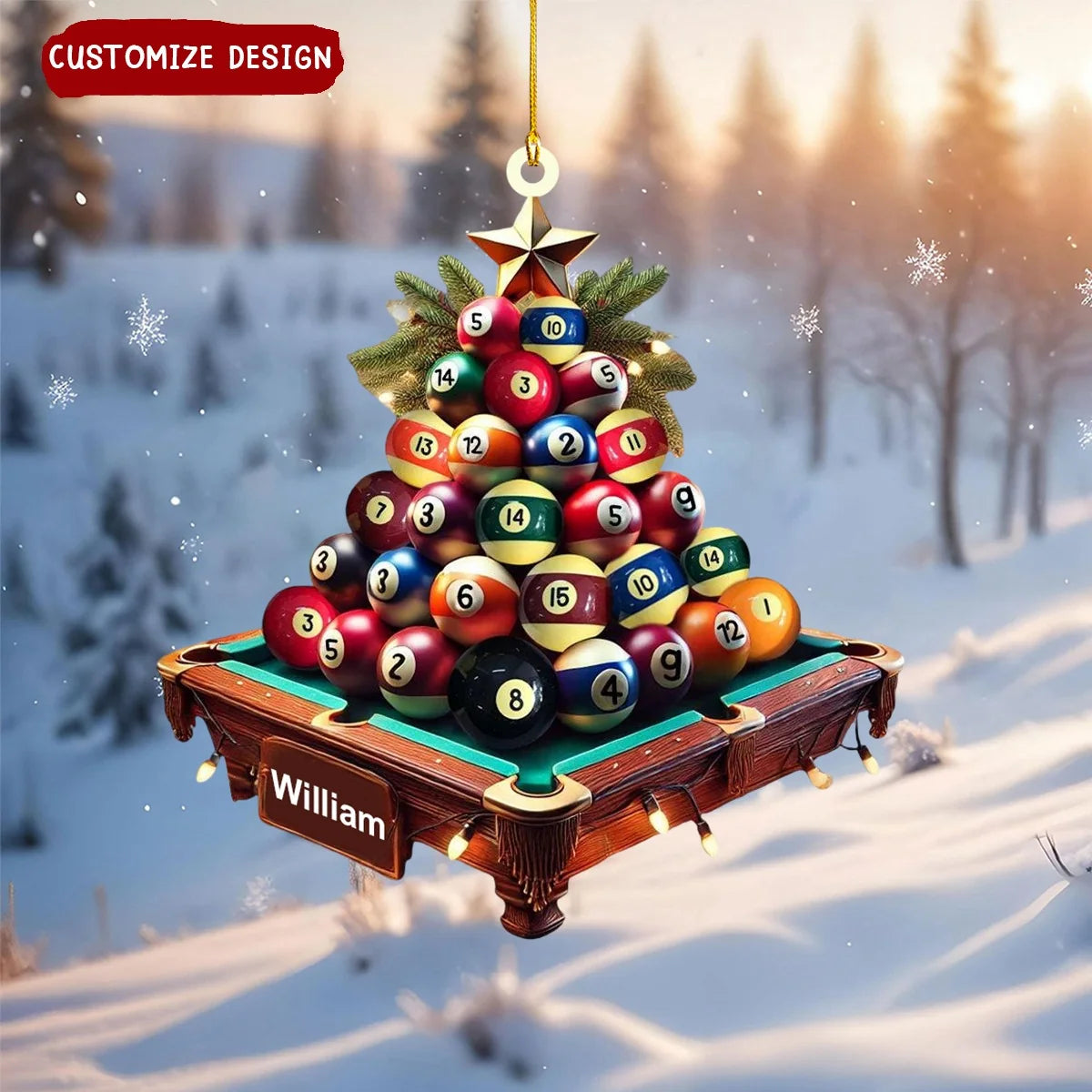 Personalized Billiard Ball Christmas Tree Acrylic Ornament - Custom Name Pool Player Keepsake Gift