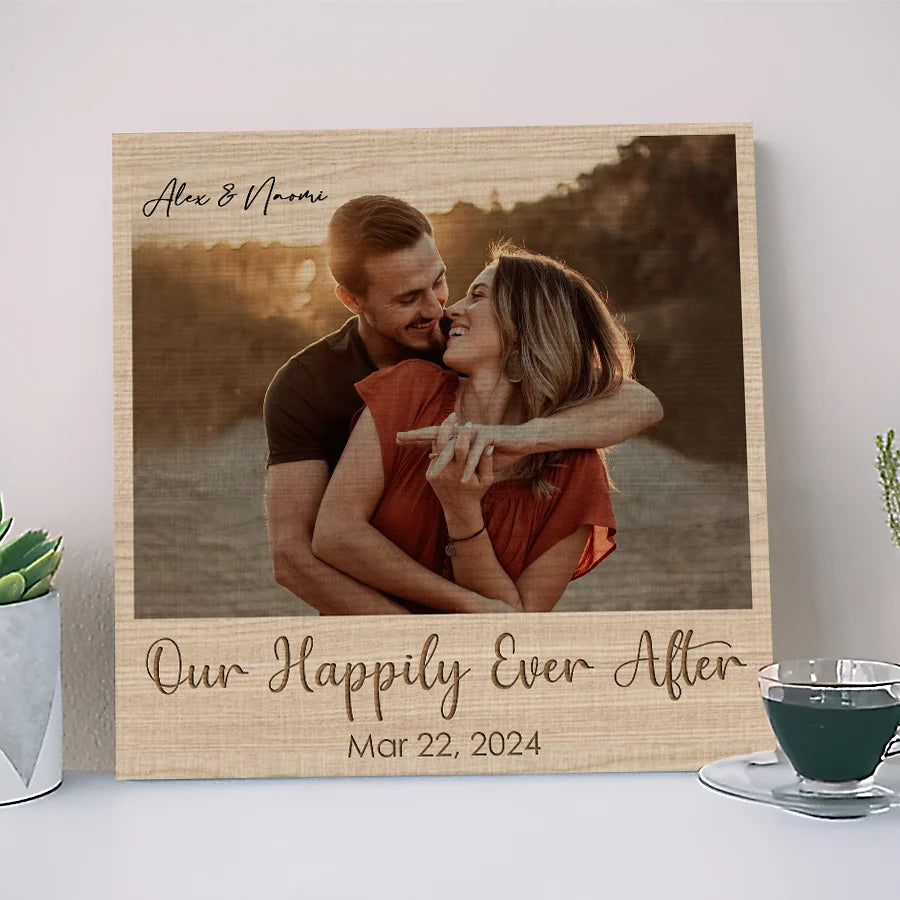 Our Happily Ever After Custom Square Canvas - Personalized Couple Photo Wall Art Gift