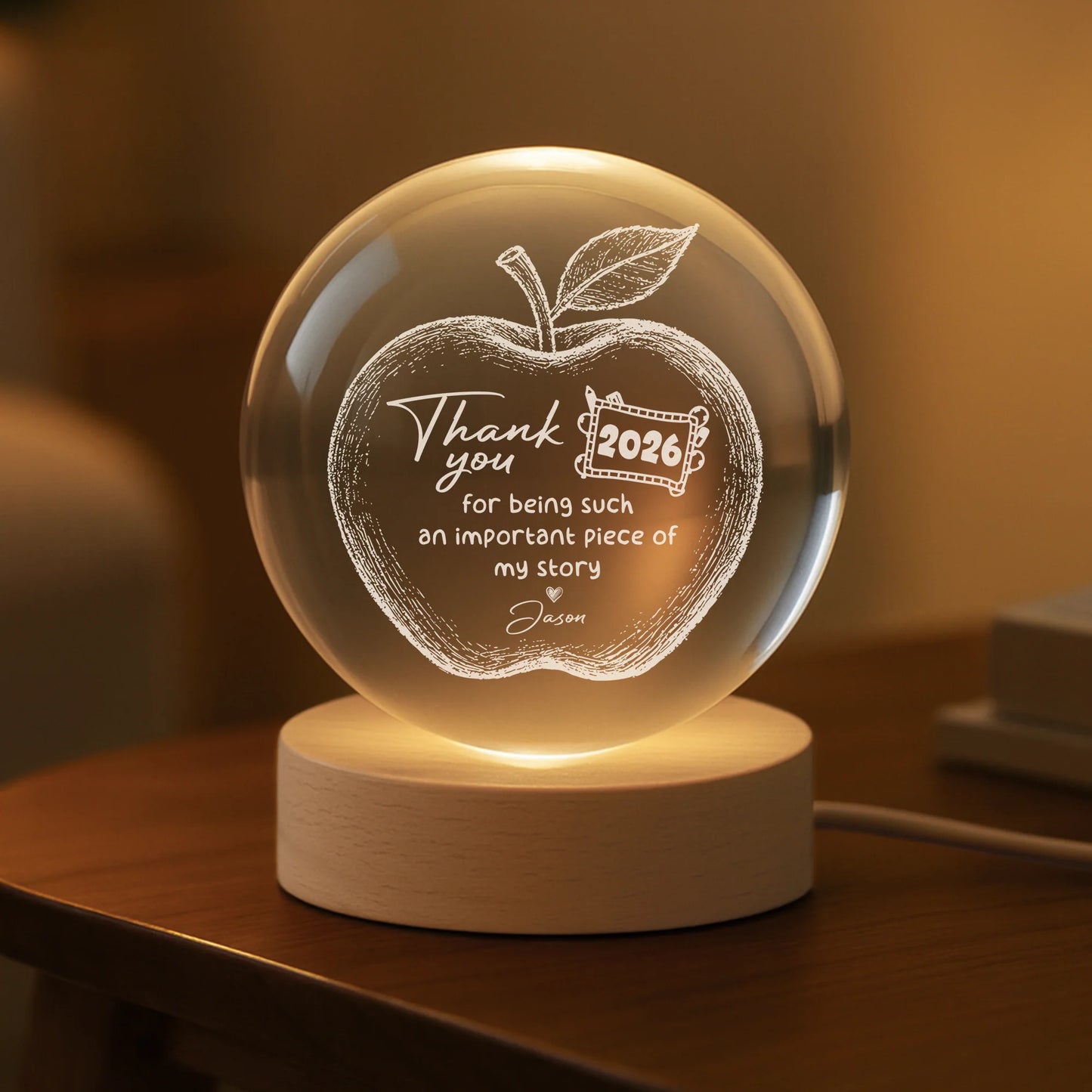 Teacher Appreciation Crystal Ball Lamp personalization view for Teacher