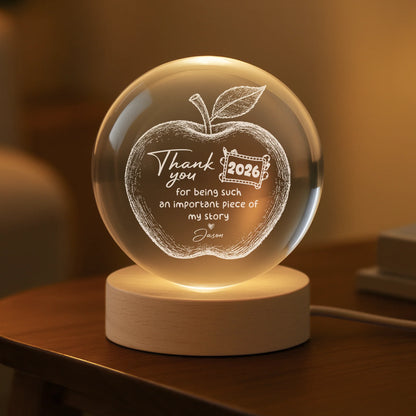 Teacher Appreciation Crystal Ball Lamp personalization view for Teacher