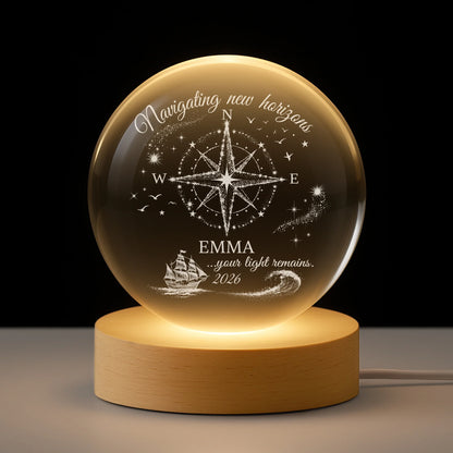 Custom Retirement Crystal Ball Lamp for Mom with personalized design details for meaningful gifting