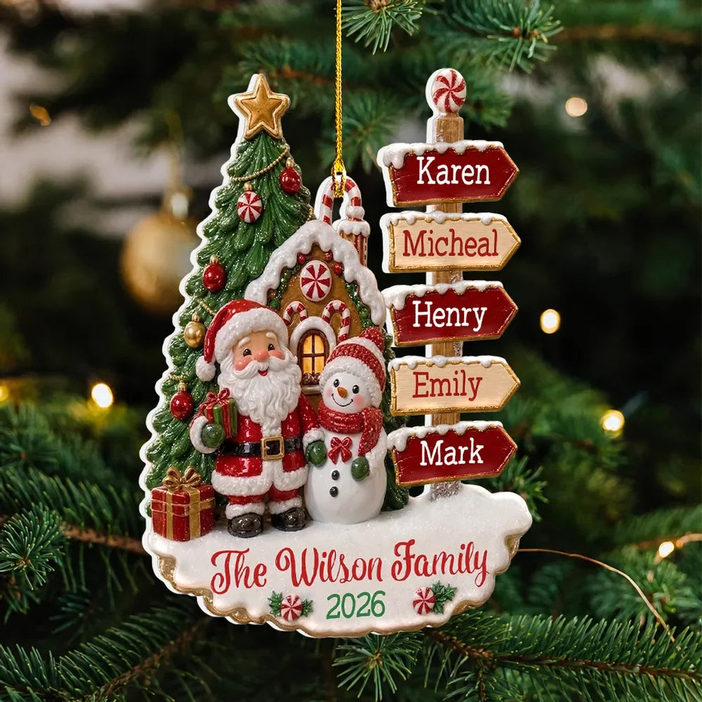 Family Christmas Personalized Wooden Ornament - Custom Name Signpost Keepsake Family Holiday Tree