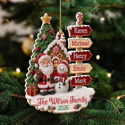 Family Christmas Personalized Wooden Ornament - Custom Name Signpost Keepsake Family Holiday Tree