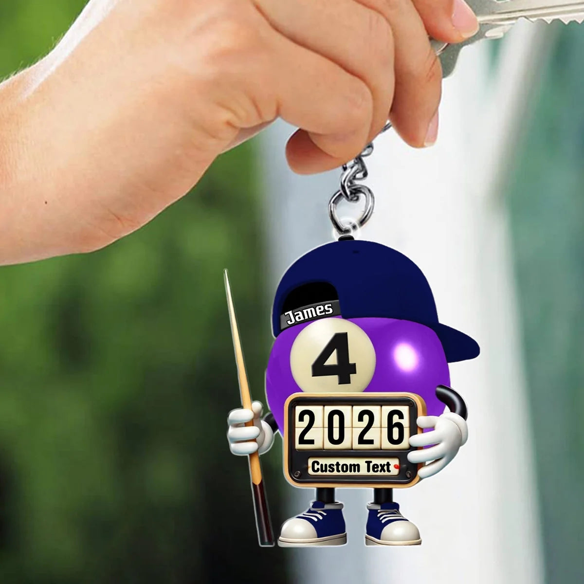 Custom Name and Year Billiard Keychain - Personalized Pool Ball Keepsake Gift for Cue Sports Fans and Players
