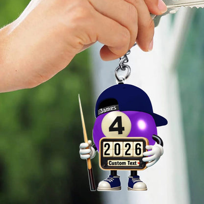 Custom Name and Year Billiard Keychain - Personalized Pool Ball Keepsake Gift for Cue Sports Fans and Players