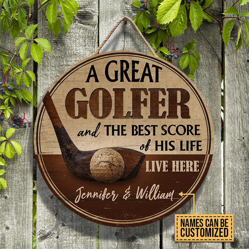 Custom Golf Best Score Of His Life Wood Sign personalization view for Husband