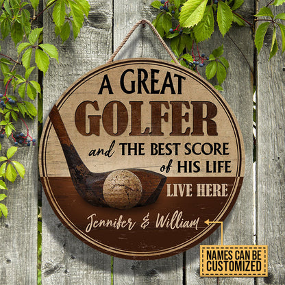 Custom Golf Best Score Of His Life Wood Sign personalization view for Husband