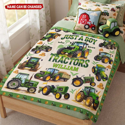 "Just a Boy Who Loves Tractors" Personalized Tractor Blanket - Custom Name Birthday & Christmas Gift for Boys