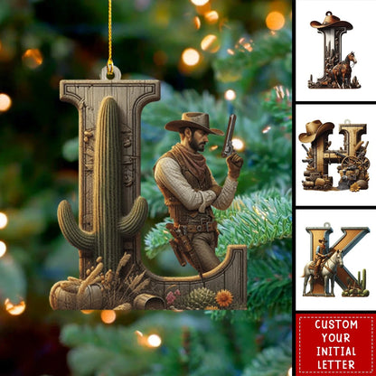 Personalized Western Christmas Ornament - Custom Cowboy Hat Monogram Initial Acrylic Hanging Keepsake