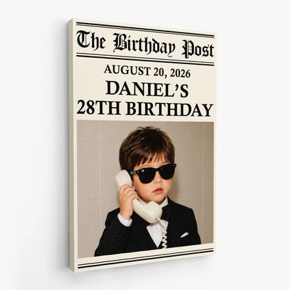The Birthday Post Personalized Photo Canvas / Poster - Custom Newspaper Birthday Gift Wall Art