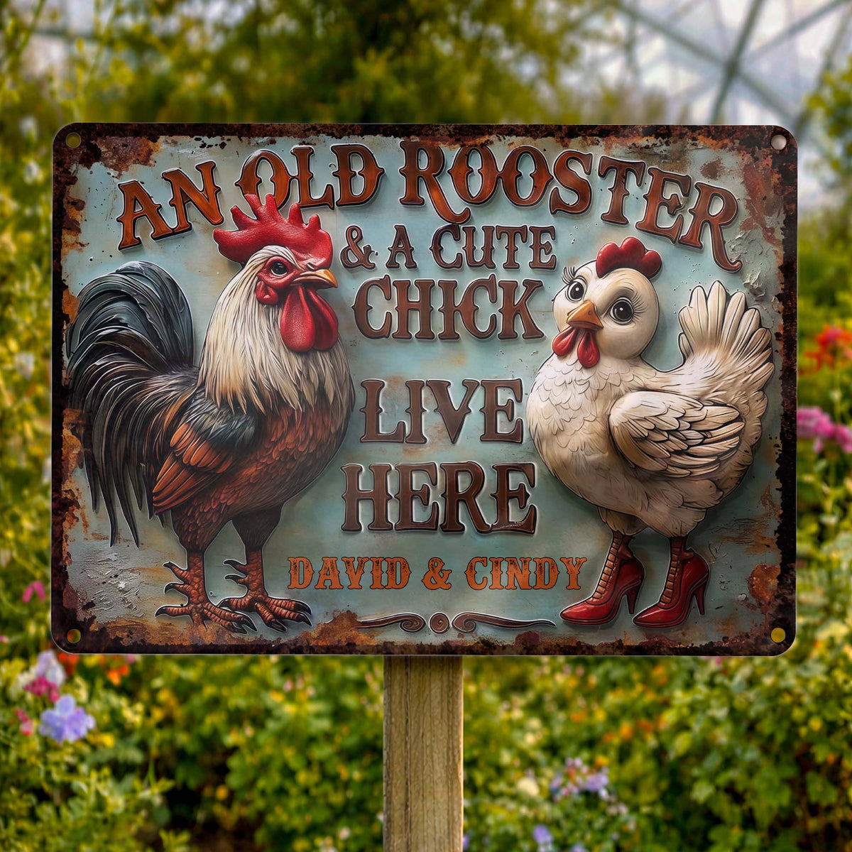An Old Rooster & A Cute Chick Live Here