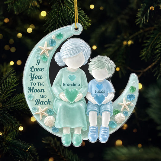 "Love You To The Moon And Back" Personalized Acrylic Ornament - Custom Christmas Keepsake Gift for Grandma & Grandpa