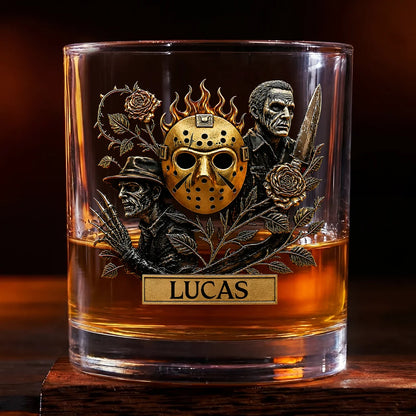 Horror Icons Personalized Whiskey Glass - Custom Gift for Him