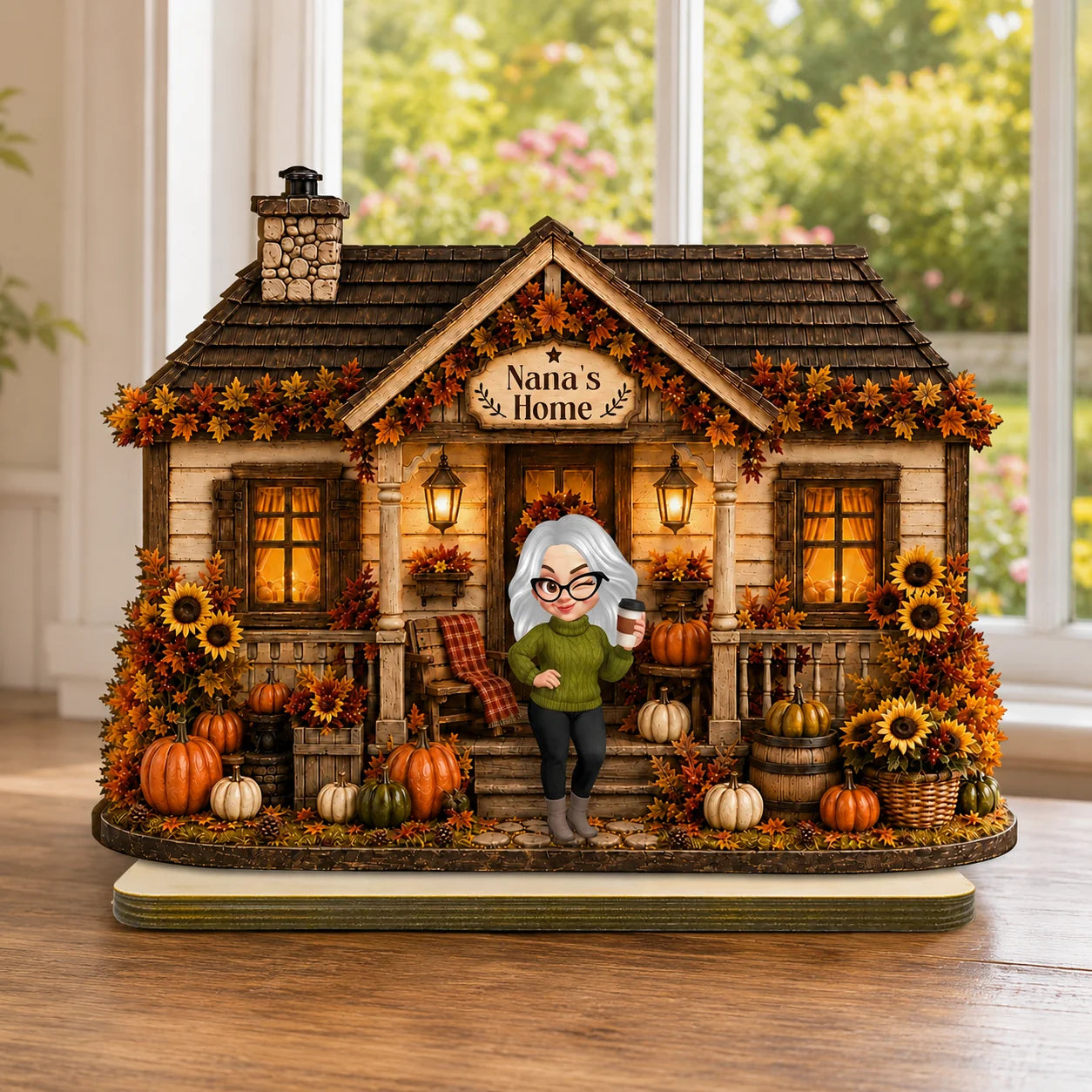 Nana's Home Custom Harvest Wood Plaque - Personalized Pumpkin Fall Table Decor & Thanksgiving Gift for Grandma