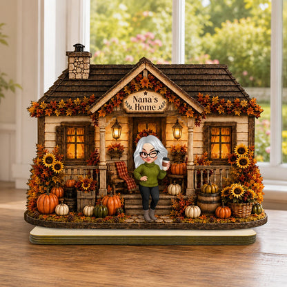 Nana's Home Custom Harvest Wood Plaque - Personalized Pumpkin Fall Table Decor & Thanksgiving Gift for Grandma