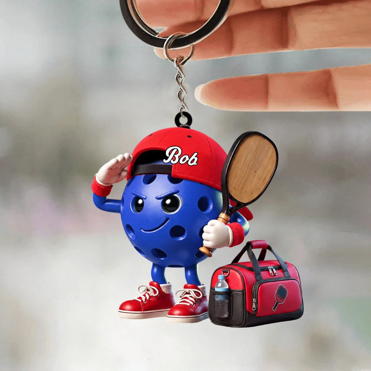 Salute Pickleball Mascot Keychain - Personalized Pickleball Gift for Players & Coaches