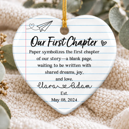 "Our First Chapter" Personalized Wedding Ceramic Ornament - Custom Couple Gift Keepsake