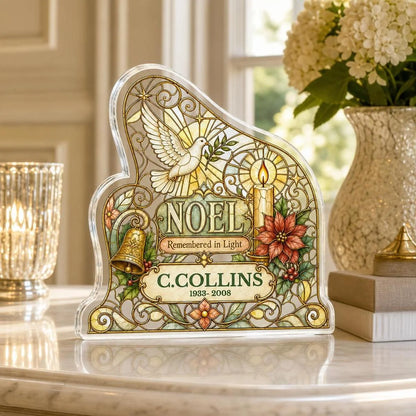 Noel Remembered In Light Personalized Memorial Acrylic Plaque - Family Christmas Tribute