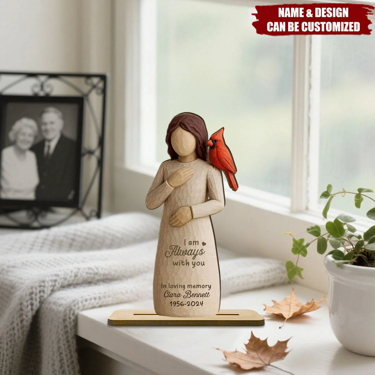 Always With You Cardinal Personalized Memorial Wooden Plaque - Custom Sympathy Keepsake Gift for Loss of Loved One