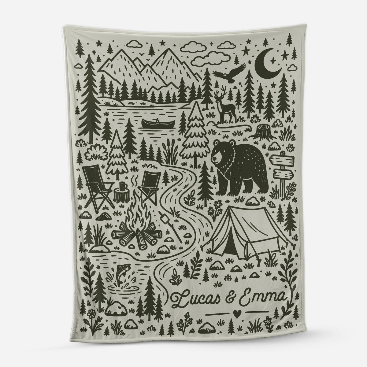 Camping Adventure Personalized Couple Blanket - Custom Names Keepsake Gift for Outdoor Lovers