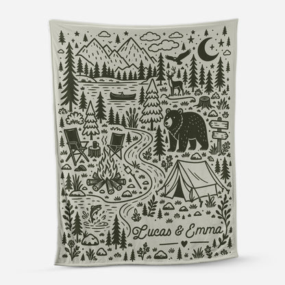 Camping Adventure Personalized Couple Blanket - Custom Names Keepsake Gift for Outdoor Lovers