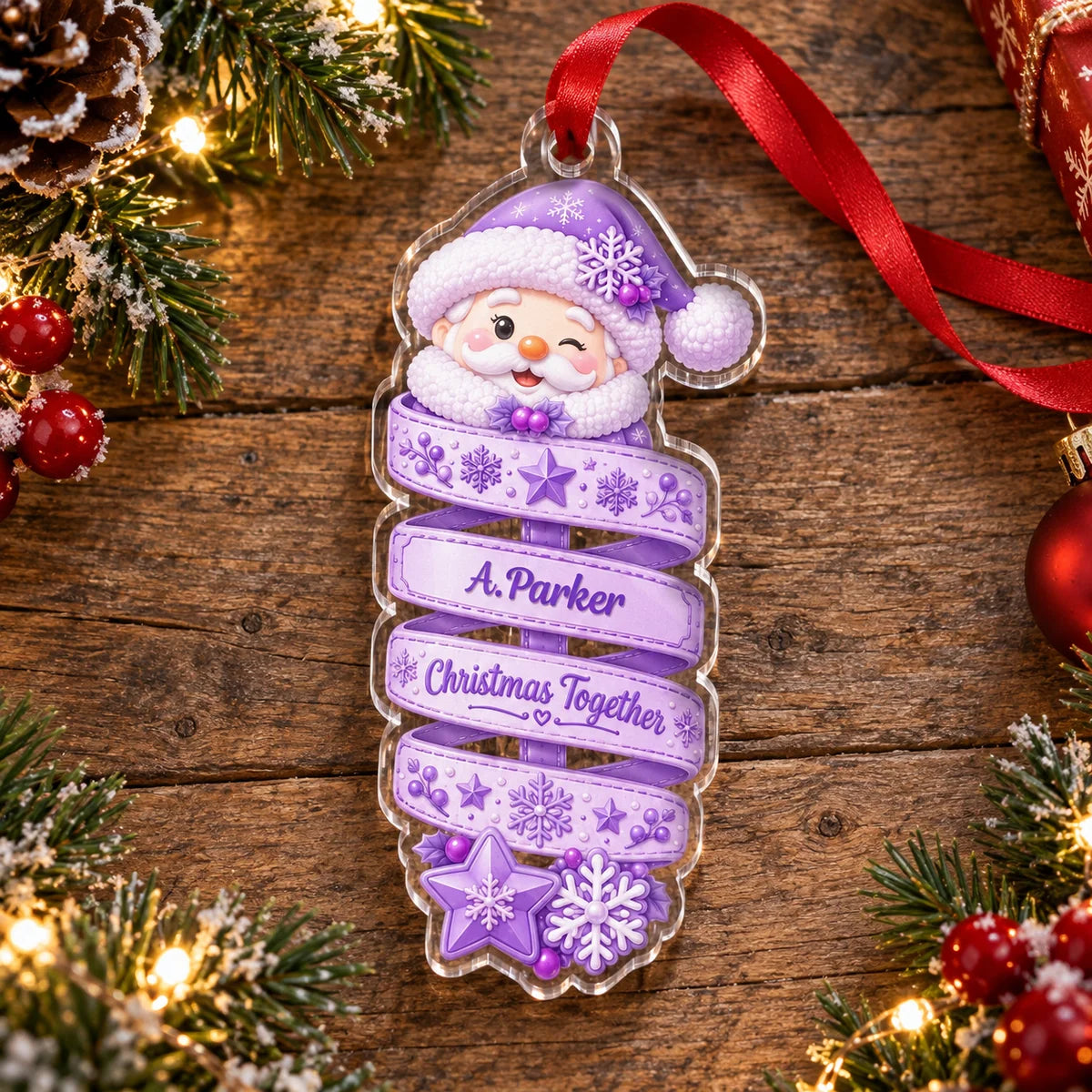 Merry Christmas Custom Santa Acrylic Ornament - Personalized Holiday Tree Keepsake Gift for Family and Kids