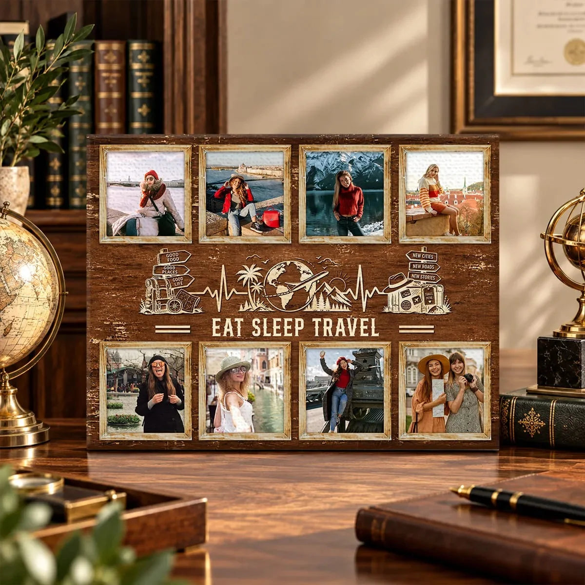Eat Sleep Travel Personalized Travel Photo Collage Canvas / Poster - Wall Art Gift for Traveler