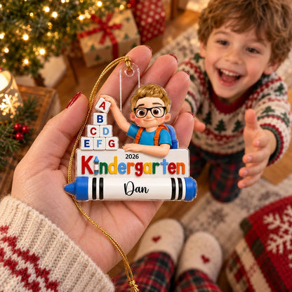Personalized First Day of Kindergarten Acrylic Ornament - Custom Back to School Keepsake Gift for Kids