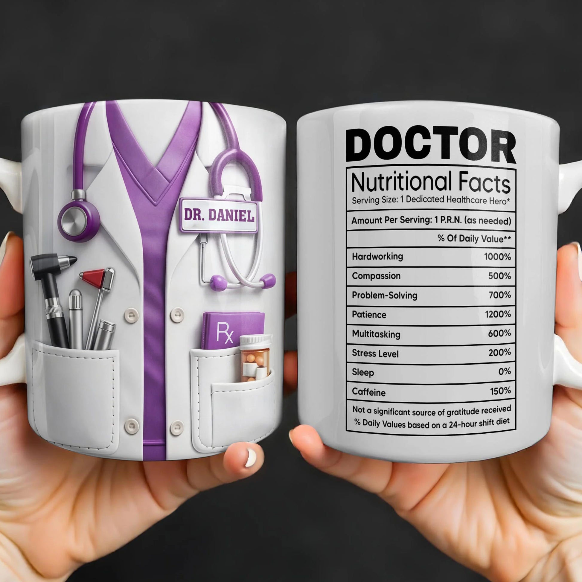 Personalized doctor gifts featuring a custom coffee mug with funny doctor nutritional facts design image 7