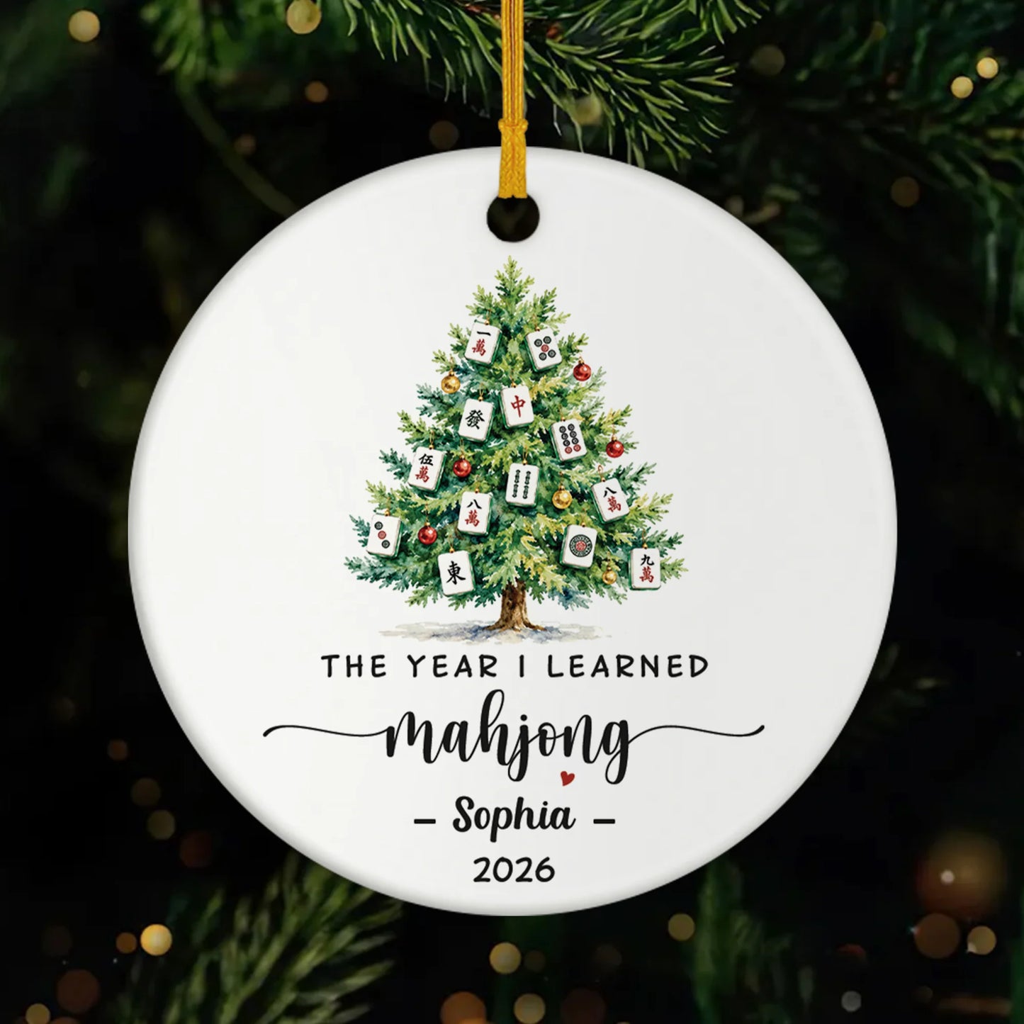 "The Year I Learned Mahjong" Personalized Ceramic Ornament - Custom Christmas Tree Keepsake Gift