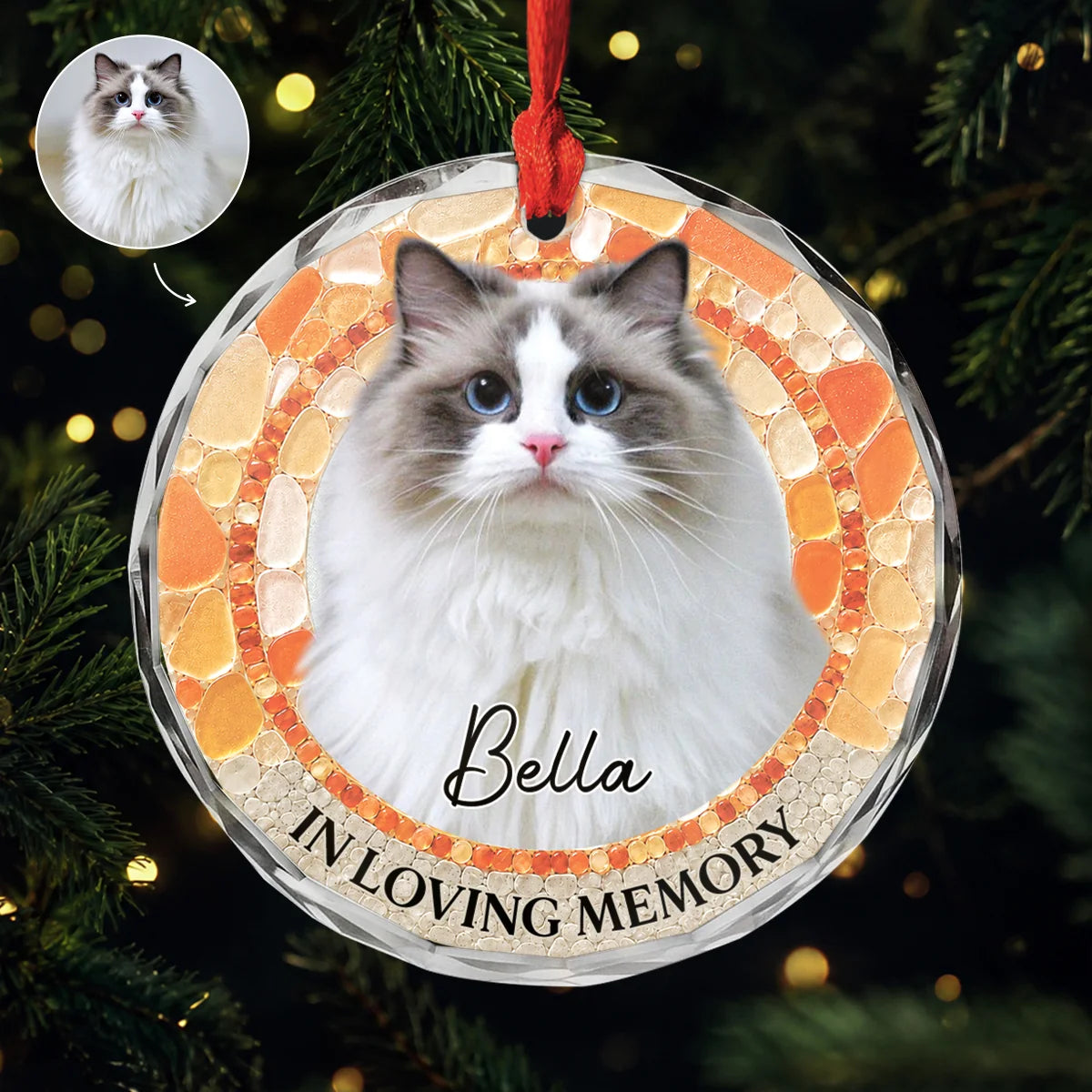 "Forever in My Heart" Personalized Pet Memorial Glass Ornament - Custom Keepsake for Dog & Cat Lovers