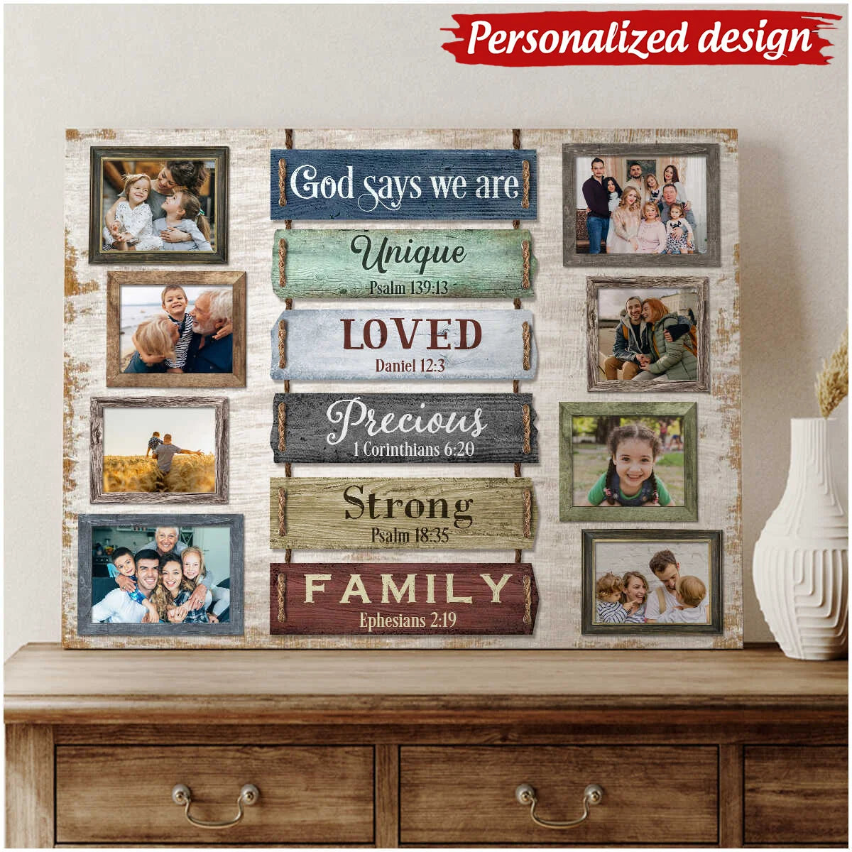 "God Says We Are Unique" Personalized Christian Family Photo Canvas / Poster - Custom Wall Art Keepsake Gift