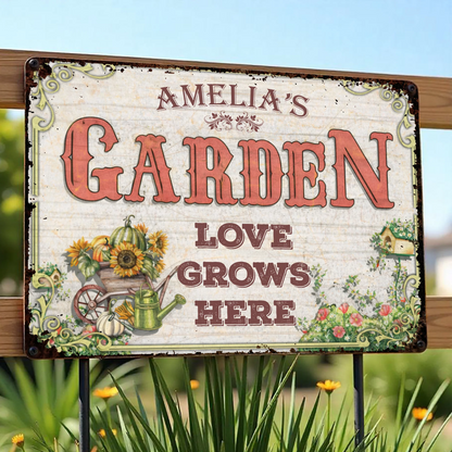 Love Grows Here Personalized Garden Metal Sign - Custom Outdoor Sunflower Yard Decor for Mom & Grandma