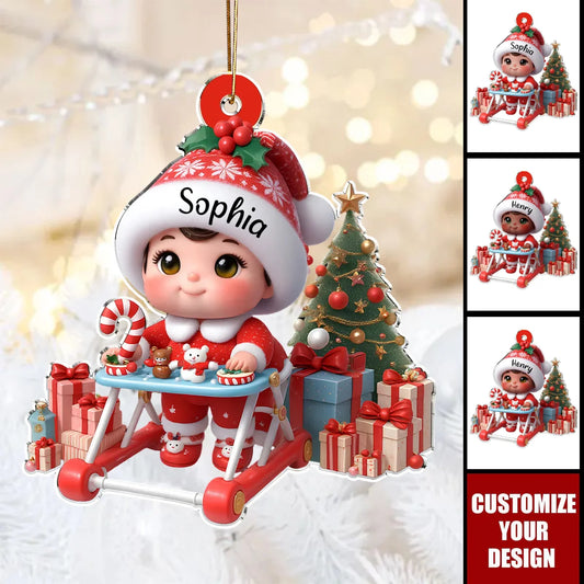 Baby In Walker Personalized Acrylic Ornament - Custom First Christmas Keepsake Gift