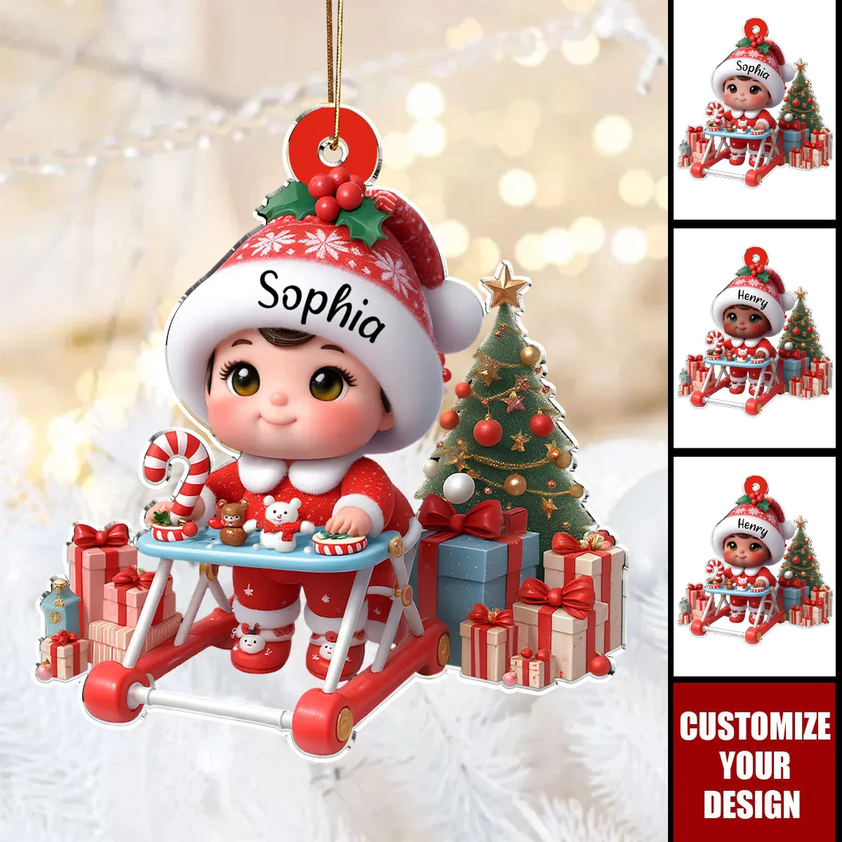 Baby In Walker Personalized Acrylic Ornament - Custom First Christmas Keepsake Gift