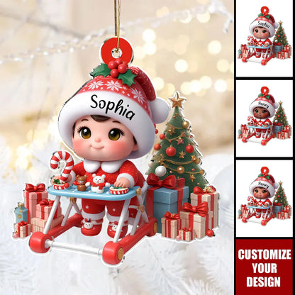 Baby In Walker Personalized Acrylic Ornament - Custom First Christmas Keepsake Gift
