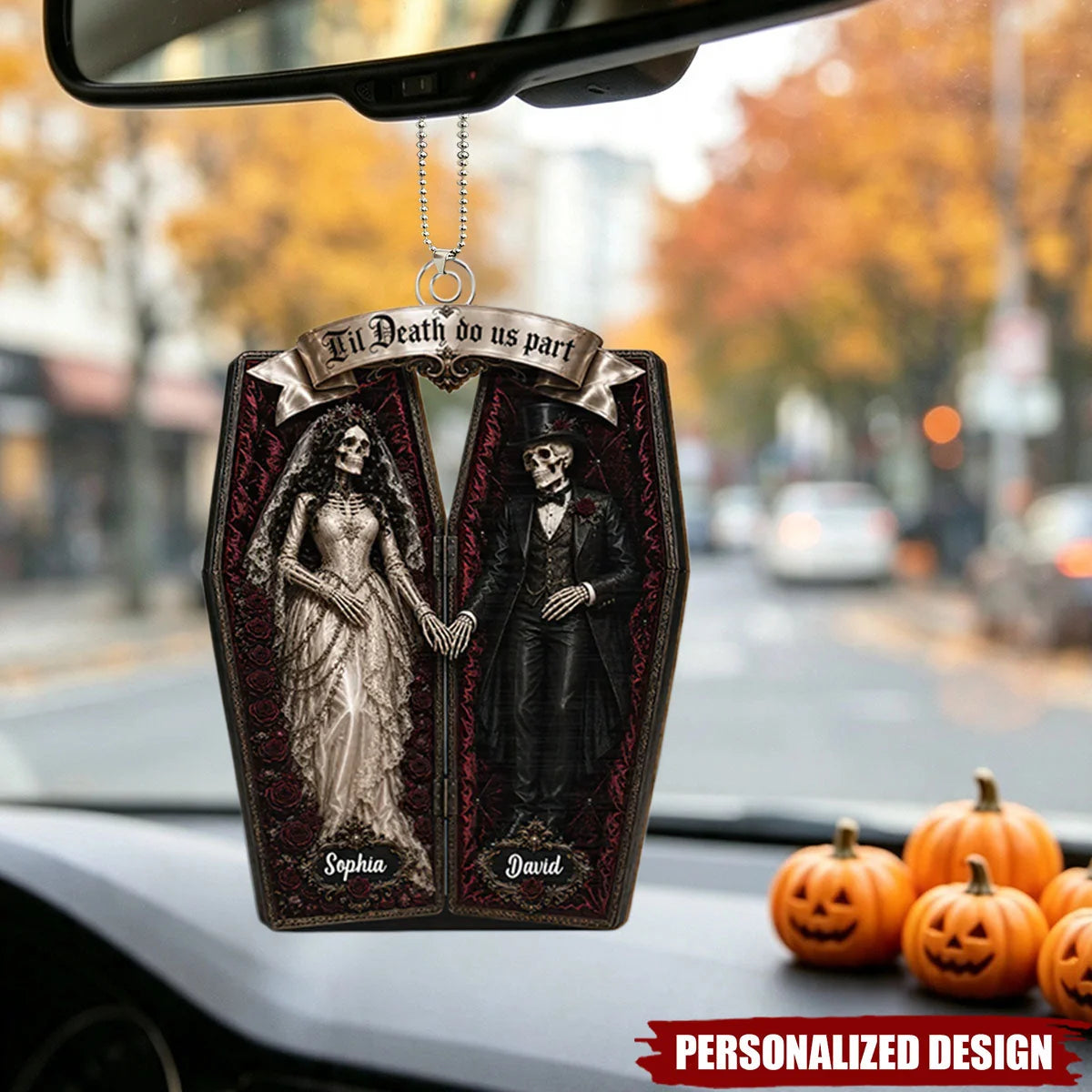 'Til Death Do Us Part Skeleton Couple Coffin Custom Acrylic Ornament for Couples