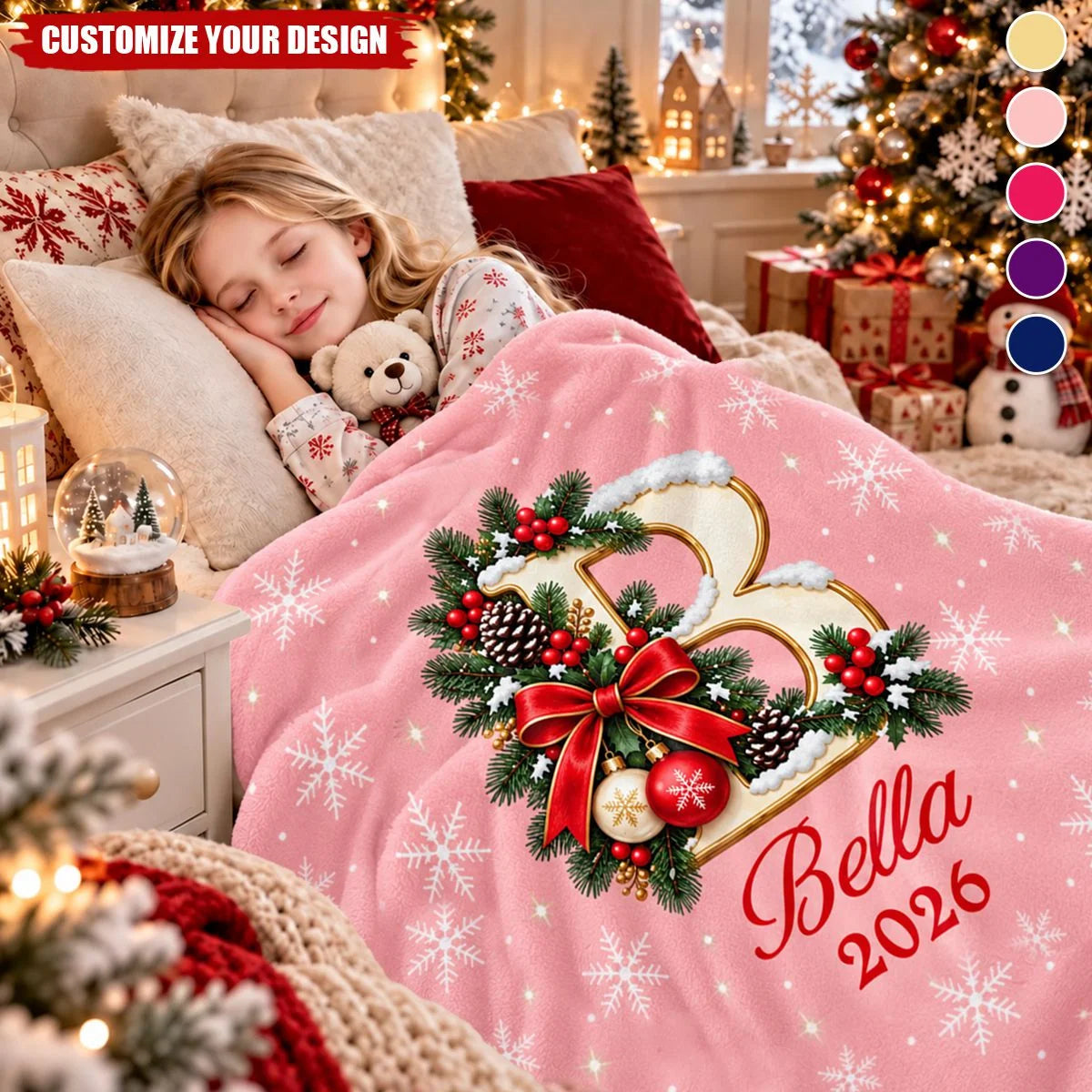 Custom Name Initial Letter Blanket Personalized Blanket - Christmas Keepsake for Family