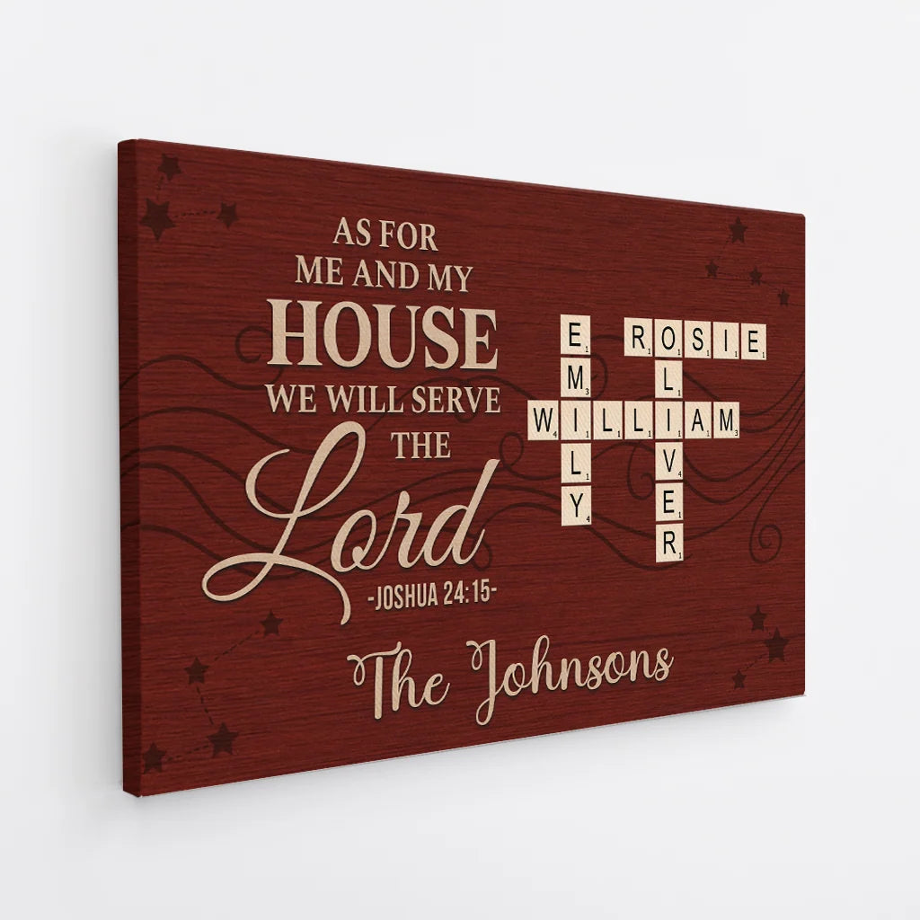 "As for Me and My House" Personalized Crossword Canvas / Poster - Custom Wall Art Gift for Family