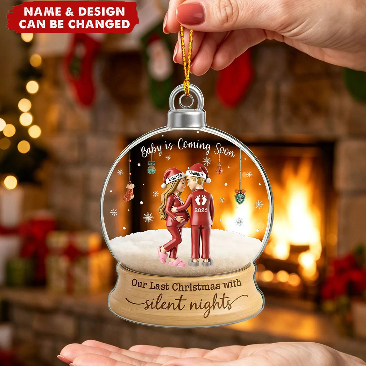 Our Last Christmas With Silent Nights Personalized Acrylic Ornament - Custom Expecting Parents Baby Coming Soon Keepsake
