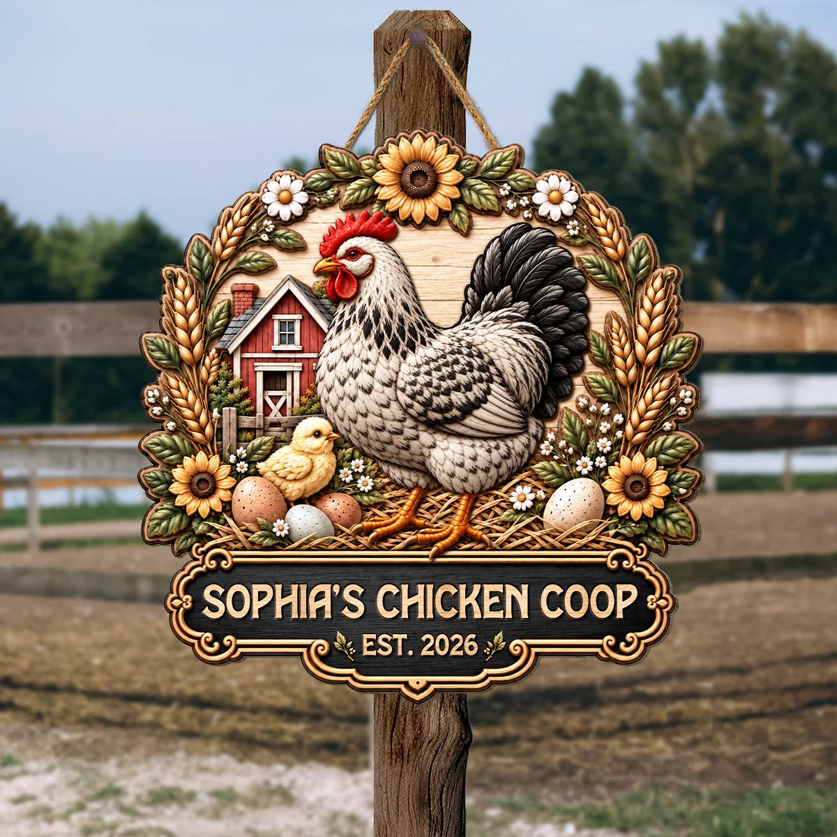 Personalized Chicken Coop Wood Sign - Custom Farmhouse Hen Plaque for Backyard Homestead