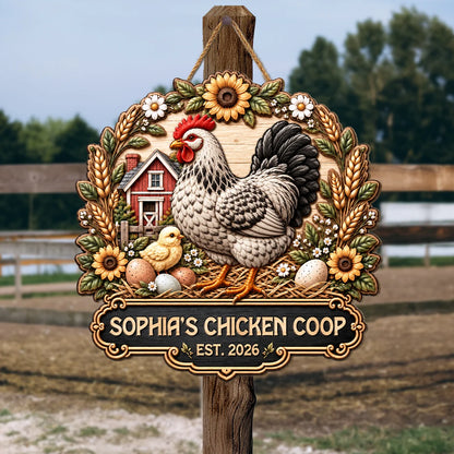 Personalized Chicken Coop Wood Sign - Custom Farmhouse Hen Plaque for Backyard Homestead
