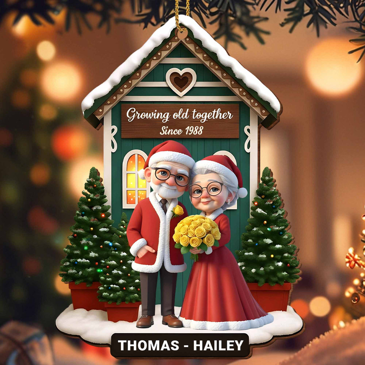 Growing Old Together, Elderly Couple Christmas Ornament
